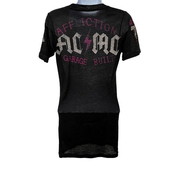 Affliction American Graphic Rhinestone Studded Speedway Burnout VNeck Tshirt Top - Picture 3 of 6